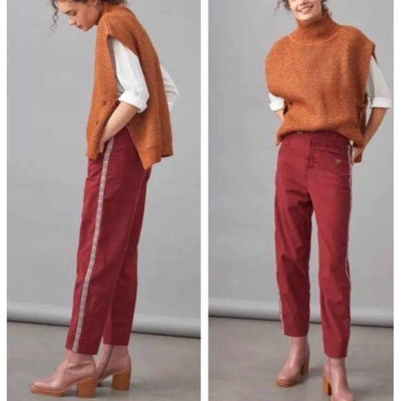 Anthropologie Pants - Anthropologie Pants Women Size 6 Maroon Red Ankle Side Striped